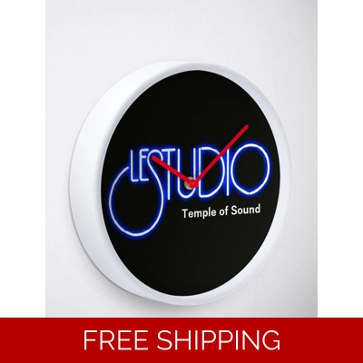 Clock Black natural Bamboo Wood White & Blue TOS White